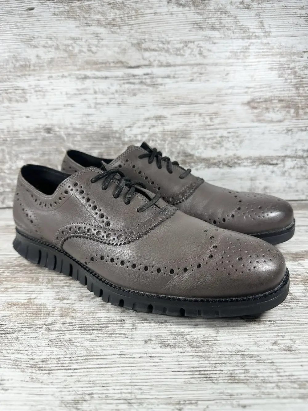 Men's Cole Haan ZeroGrand Gray Leather Wingtip Oxford Sz 8.5M EUC!